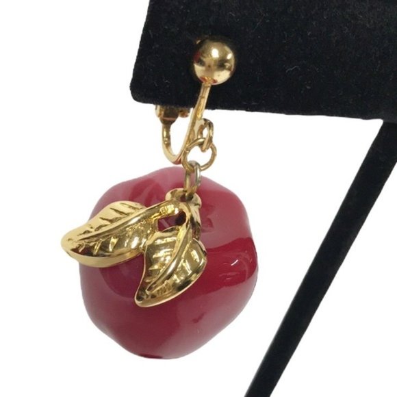 Vintage Red Apple Clip-On Earrings - Picture 2 of 9